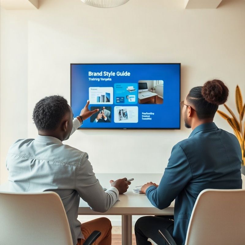 Two Kenyan content professionals in a live training session with an indigo slide template